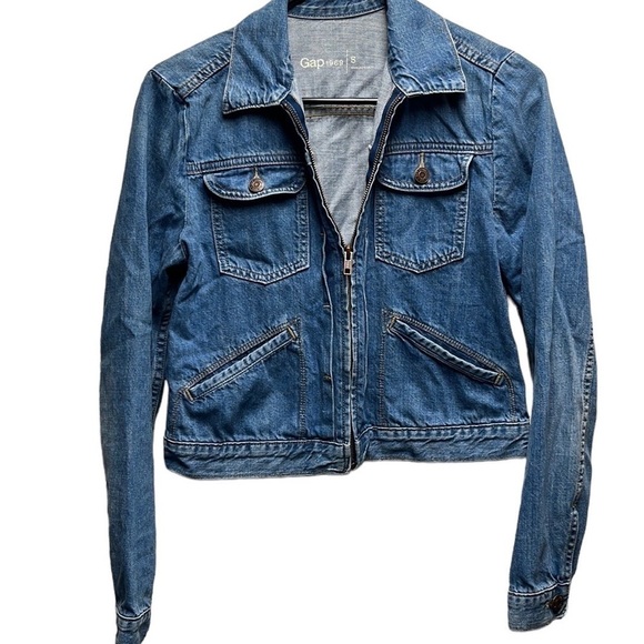 GAP Y2K 1969 cropped indigo wash full Zip Up Denim Jacket small - Picture 1 of 6